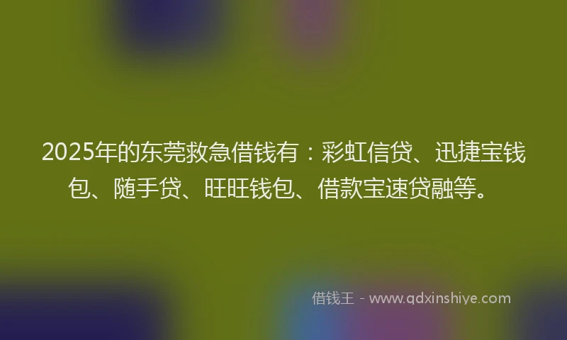 2025年的东莞救急借钱有：彩虹信贷、迅捷宝钱包、随手贷、旺旺钱包、借款宝速贷融等。