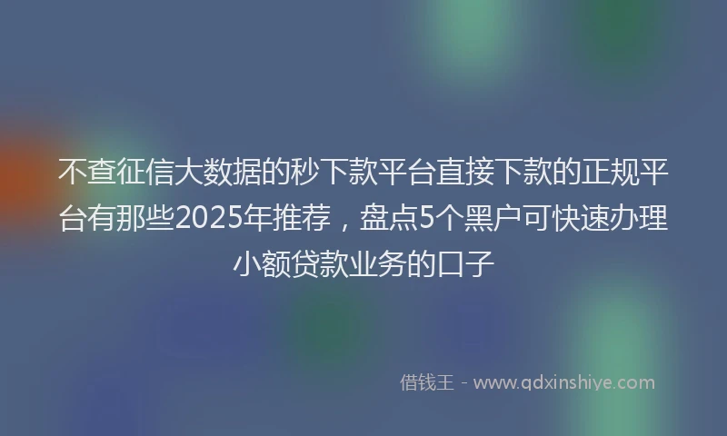 不查征信大数据的秒下款平台直接下款的正规平台有那些2025年推荐，盘点5个黑户可快速办理小额贷款业务的口子
