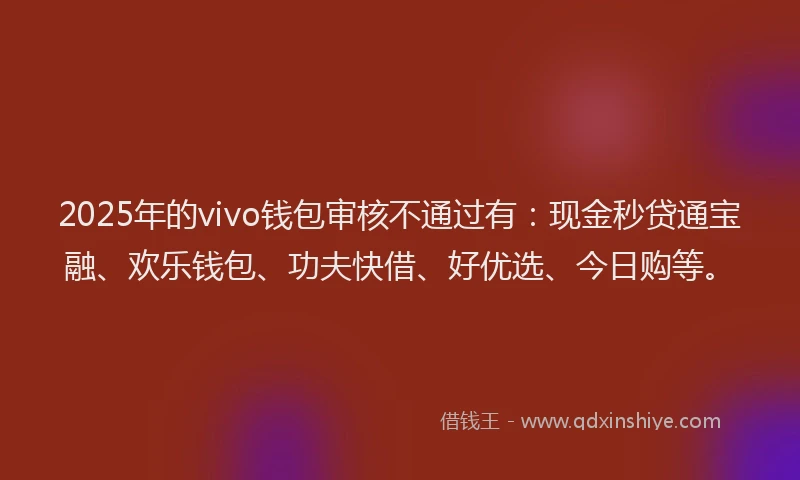 2025年的vivo钱包审核不通过有：现金秒贷通宝融、欢乐钱包、功夫快借、好优选、今日购等。