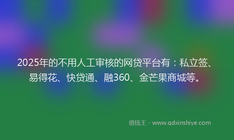 2025年的不用人工审核的网贷平台有：私立签、易得花、快贷通、融360、金芒果商城等。