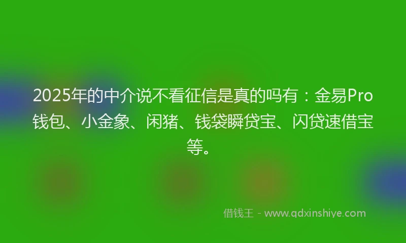 2025年的中介说不看征信是真的吗有：金易Pro钱包、小金象、闲猪、钱袋瞬贷宝、闪贷速借宝等。