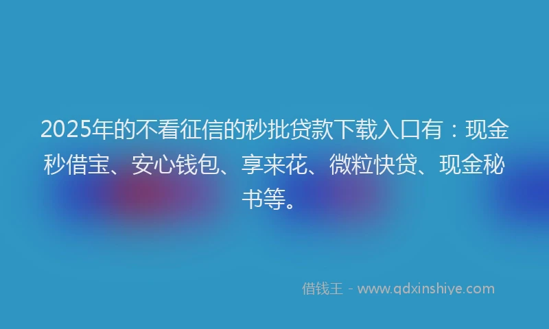 2025年的不看征信的秒批贷款下载入口有：现金秒借宝、安心钱包、享来花、微粒快贷、现金秘书等。