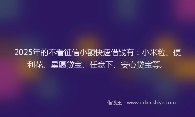 2025年的不看征信小额快速借钱有：小米粒、便利花、星愿贷宝、任意下、安心贷宝等。