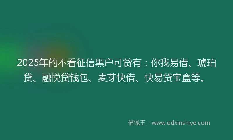 2025年的不看征信黑户可贷有：你我易借、琥珀贷、融悦贷钱包、麦芽快借、快易贷宝盒等。