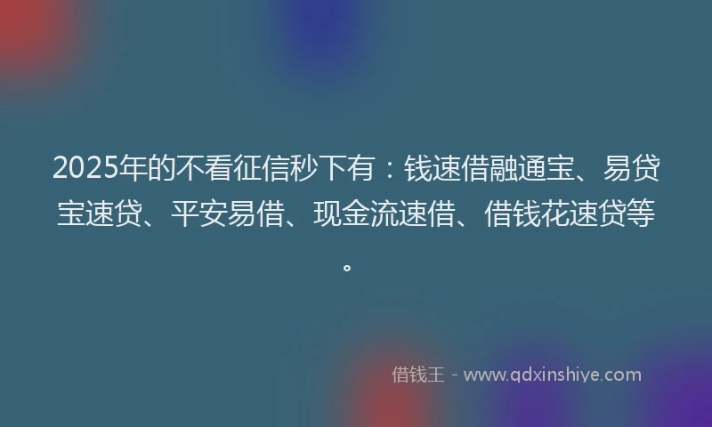 2025年的不看征信秒下有：钱速借融通宝、易贷宝速贷、平安易借、现金流速借、借钱花速贷等。