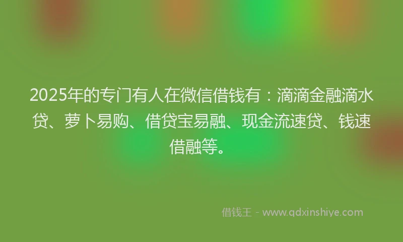 2025年的专门有人在微信借钱有：滴滴金融滴水贷、萝卜易购、借贷宝易融、现金流速贷、钱速借融等。