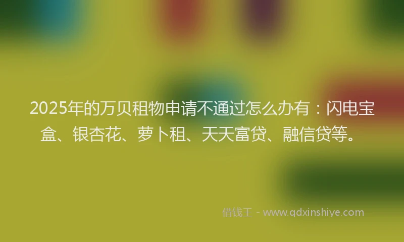 2025年的万贝租物申请不通过怎么办有：闪电宝盒、银杏花、萝卜租、天天富贷、融信贷等。