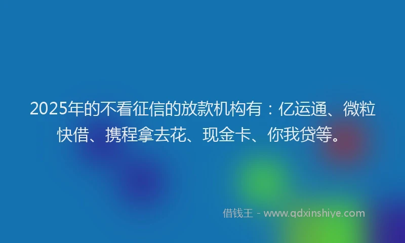 2025年的不看征信的放款机构有：亿运通、微粒快借、携程拿去花、现金卡、你我贷等。