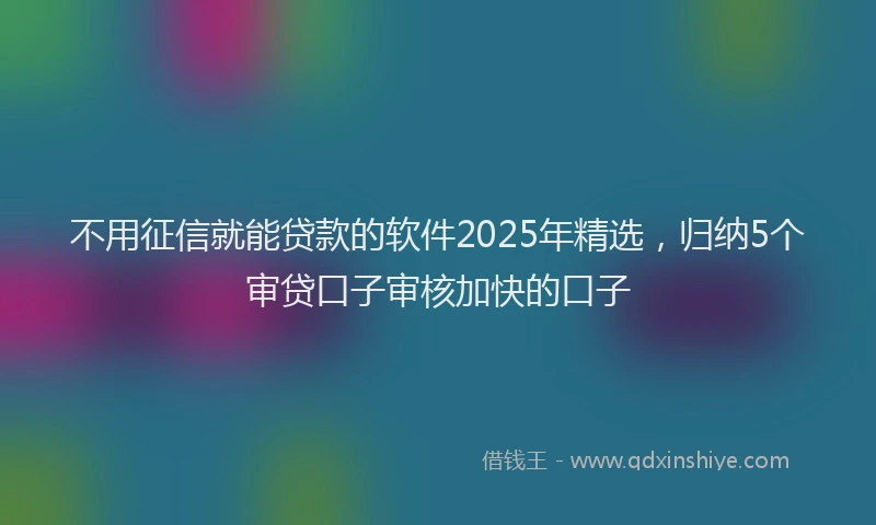 不用征信就能贷款的软件2025年精选，归纳5个审贷口子审核加快的口子