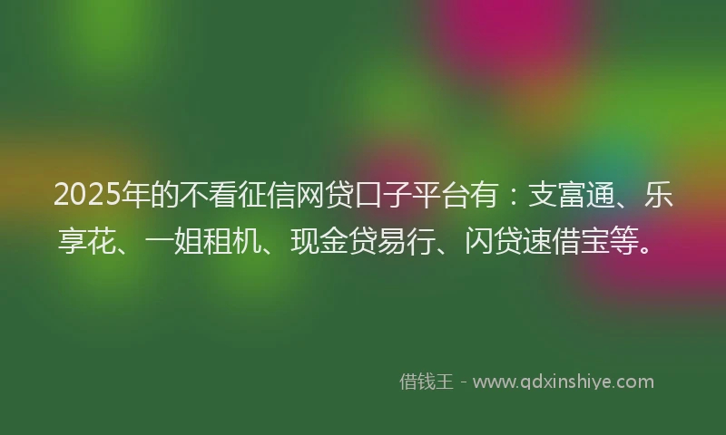 2025年的不看征信网贷口子平台有：支富通、乐享花、一姐租机、现金贷易行、闪贷速借宝等。