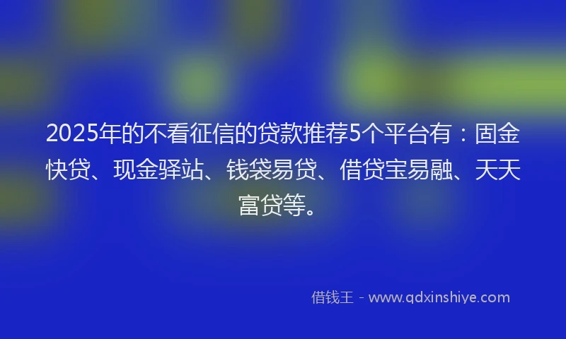 2025年的不看征信的贷款推荐5个平台有：固金快贷、现金驿站、钱袋易贷、借贷宝易融、天天富贷等。