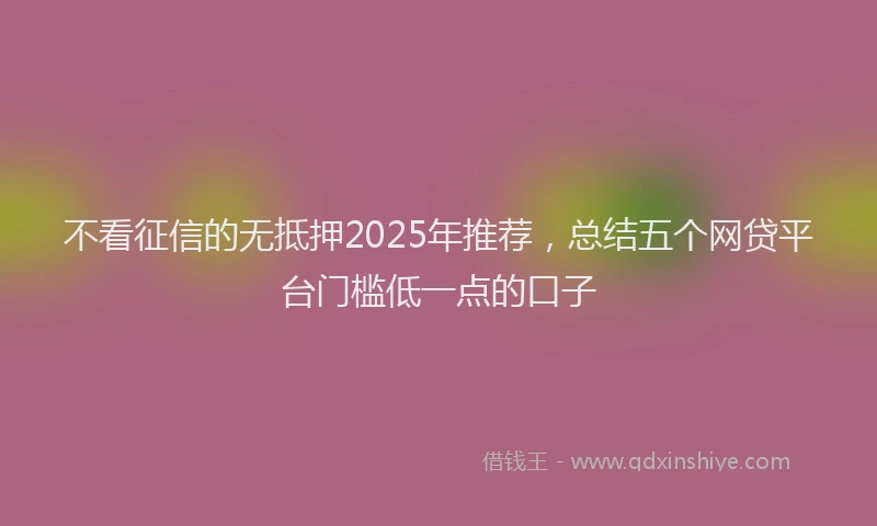 不看征信的无抵押2025年推荐，总结五个网贷平台门槛低一点的口子
