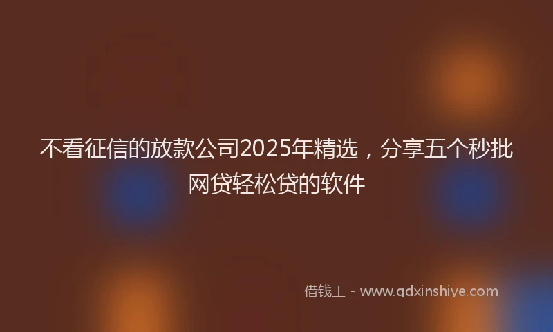 不看征信的放款公司2025年精选，分享五个秒批网贷轻松贷的软件