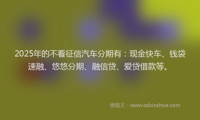 2025年的不看征信汽车分期有：现金快车、钱袋速融、悠悠分期、融信贷、爱贷借款等。