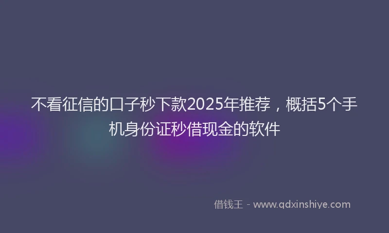 不看征信的口子秒下款2025年推荐，概括5个手机身份证秒借现金的软件