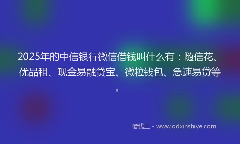 2025年的中信银行微信借钱叫什么有：随信花、优品租、现金易融贷宝、微粒钱包、急速易贷等。