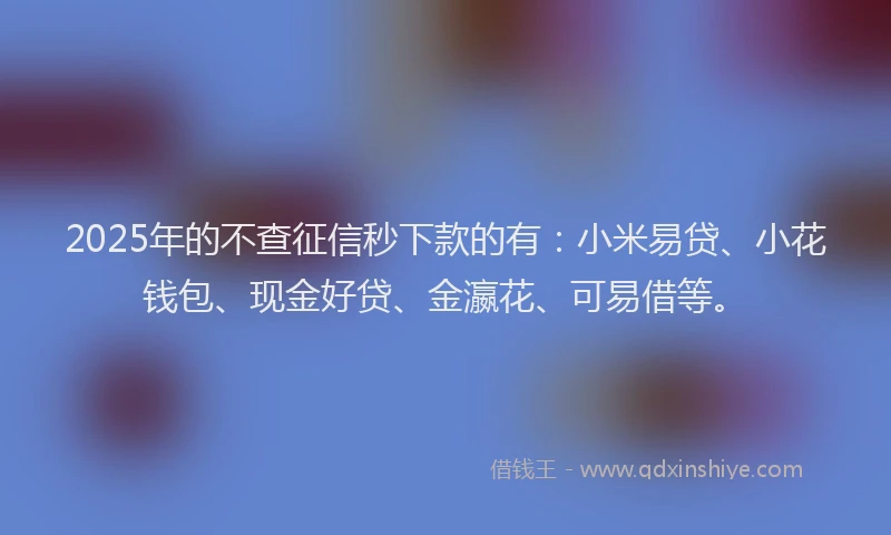 2025年的不查征信秒下款的有：小米易贷、小花钱包、现金好贷、金瀛花、可易借等。