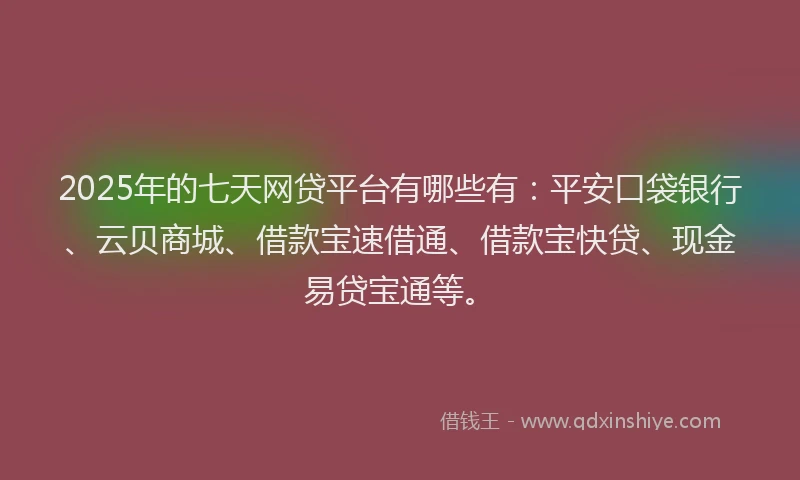 2025年的七天网贷平台有哪些有：平安口袋银行、云贝商城、借款宝速借通、借款宝快贷、现金易贷宝通等。