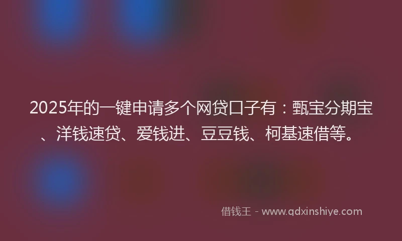 2025年的一键申请多个网贷口子有：甄宝分期宝、洋钱速贷、爱钱进、豆豆钱、柯基速借等。