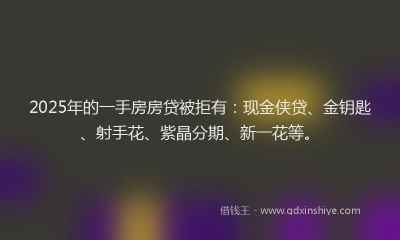 2025年的一手房房贷被拒有：现金侠贷、金钥匙、射手花、紫晶分期、新一花等。