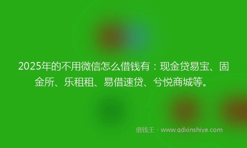2025年的不用微信怎么借钱有：现金贷易宝、固金所、乐租租、易借速贷、兮悦商城等。