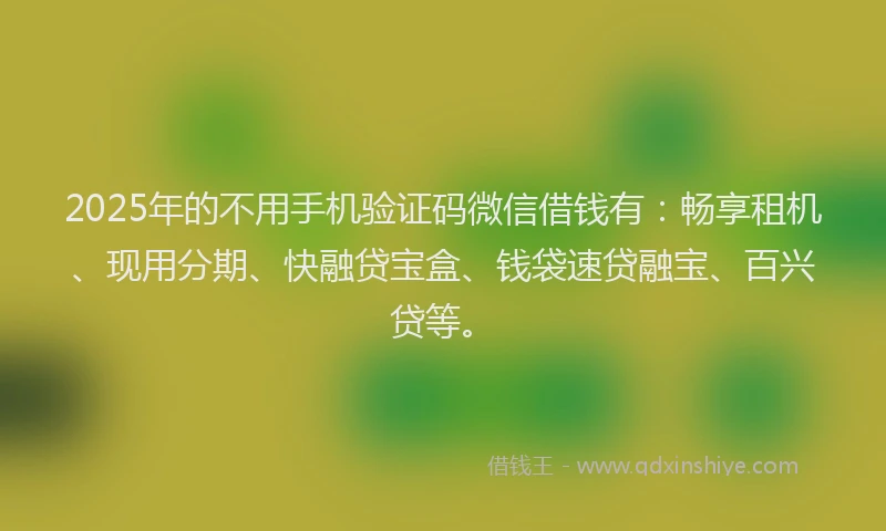 2025年的不用手机验证码微信借钱有：畅享租机、现用分期、快融贷宝盒、钱袋速贷融宝、百兴贷等。