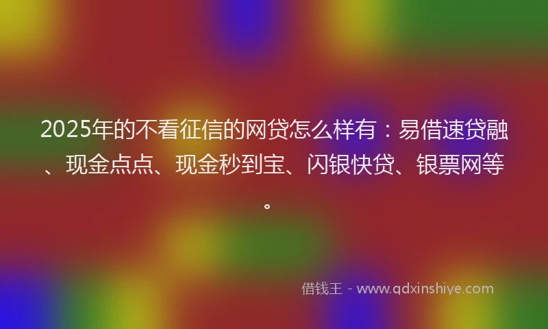 2025年的不看征信的网贷怎么样有：易借速贷融、现金点点、现金秒到宝、闪银快贷、银票网等。