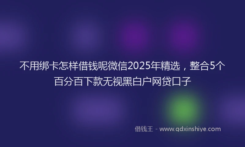 不用绑卡怎样借钱呢微信2025年精选，整合5个百分百下款无视黑白户网贷口子