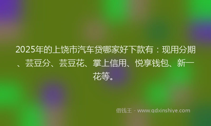 2025年的上饶市汽车贷哪家好下款有：现用分期、芸豆分、芸豆花、掌上信用、悦享钱包、新一花等。