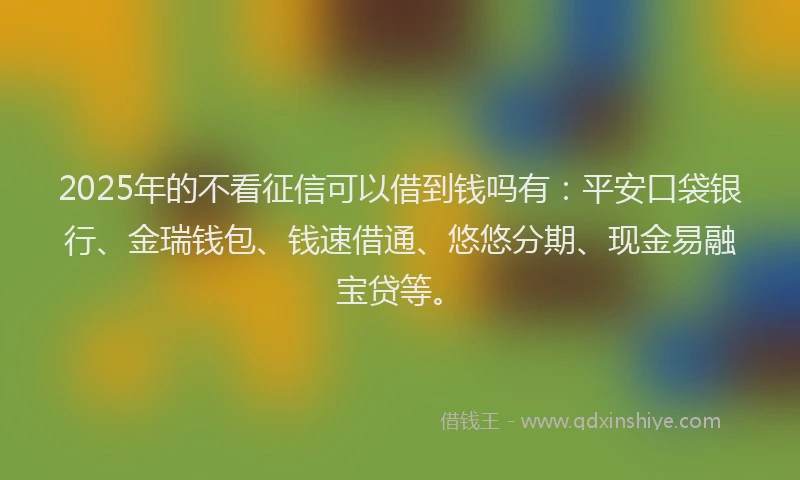2025年的不看征信可以借到钱吗有：平安口袋银行、金瑞钱包、钱速借通、悠悠分期、现金易融宝贷等。