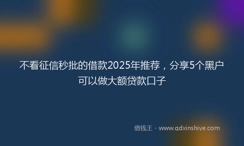不看征信秒批的借款2025年推荐，分享5个黑户可以做大额贷款口子