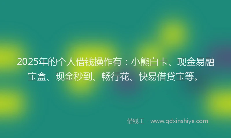 2025年的个人借钱操作有：小熊白卡、现金易融宝盒、现金秒到、畅行花、快易借贷宝等。