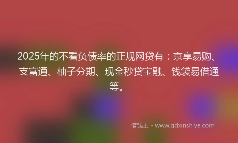 2025年的不看负债率的正规网贷有：京享易购、支富通、柚子分期、现金秒贷宝融、钱袋易借通等。
