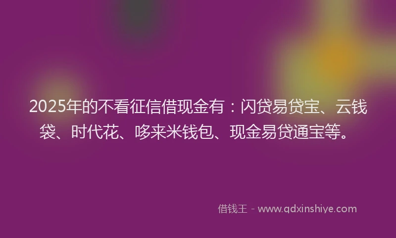 2025年的不看征信借现金有：闪贷易贷宝、云钱袋、时代花、哆来米钱包、现金易贷通宝等。