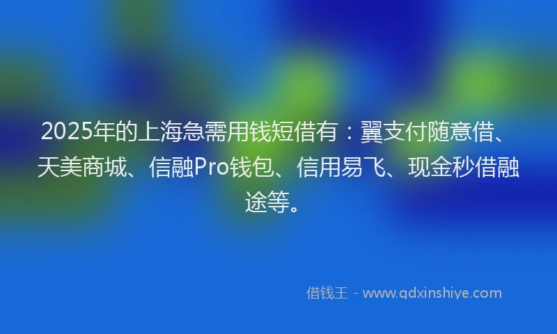 2025年的上海急需用钱短借有：翼支付随意借、天美商城、信融Pro钱包、信用易飞、现金秒借融途等。