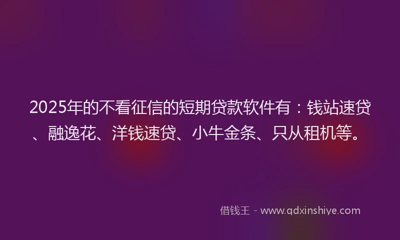 2025年的不看征信的短期贷款软件有：钱站速贷、融逸花、洋钱速贷、小牛金条、只从租机等。