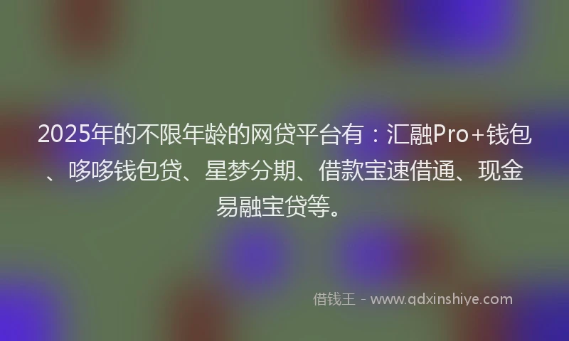 2025年的不限年龄的网贷平台有：汇融Pro+钱包、哆哆钱包贷、星梦分期、借款宝速借通、现金易融宝贷等。