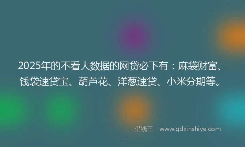 2025年的不看大数据的网贷必下有:麻袋财富、钱袋速贷宝、葫芦花、洋葱速贷、小米分期等。