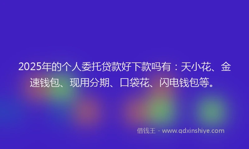 2025年的个人委托贷款好下款吗有：天小花、金速钱包、现用分期、口袋花、闪电钱包等。