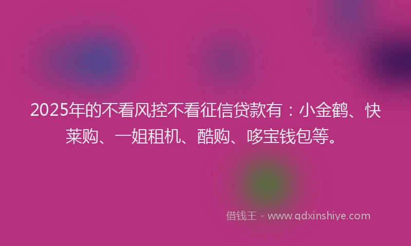 2025年的不看风控不看征信贷款有：小金鹤、快莱购、一姐租机、酷购、哆宝钱包等。