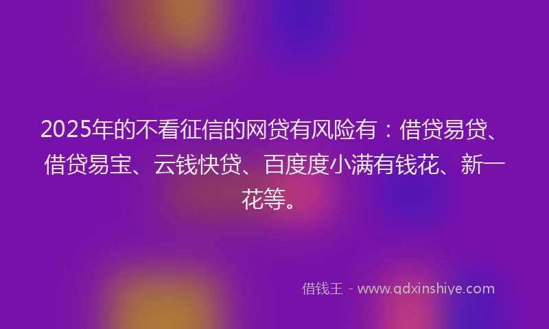 2025年的不看征信的网贷有风险有：借贷易贷、借贷易宝、云钱快贷、百度度小满有钱花、新一花等。