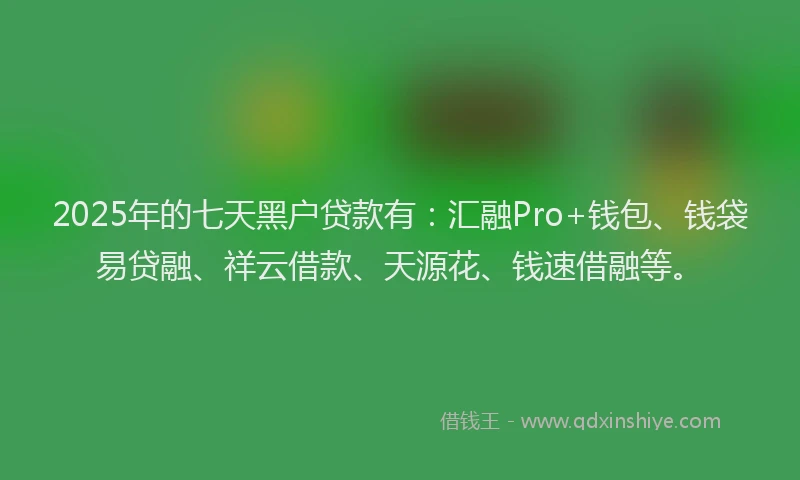 2025年的七天黑户贷款有：汇融Pro+钱包、钱袋易贷融、祥云借款、天源花、钱速借融等。