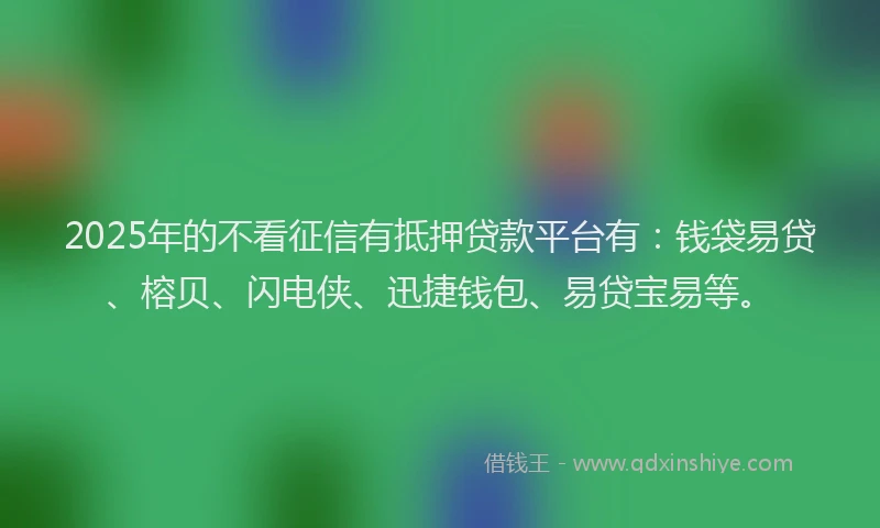 2025年的不看征信有抵押贷款平台有：钱袋易贷、榕贝、闪电侠、迅捷钱包、易贷宝易等。
