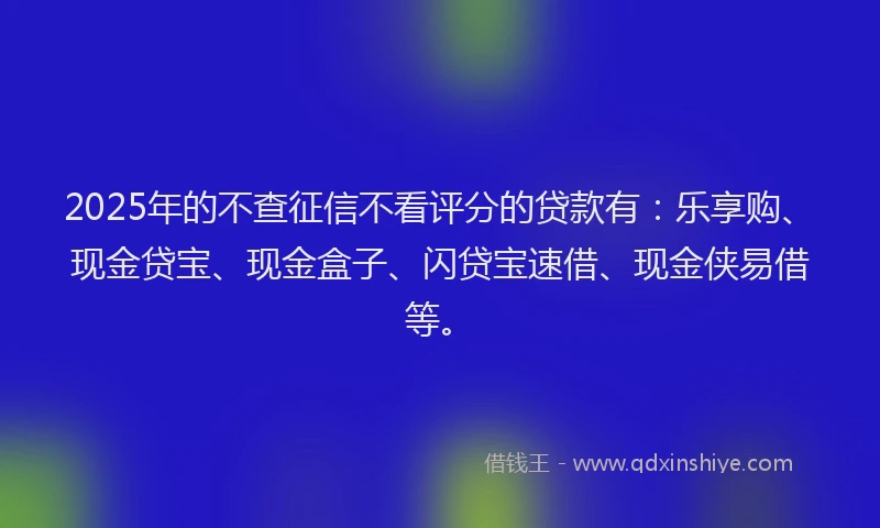 2025年的不查征信不看评分的贷款有：乐享购、现金贷宝、现金盒子、闪贷宝速借、现金侠易借等。