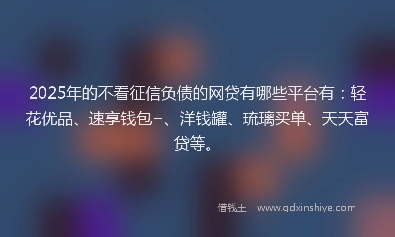 2025年的不看征信负债的网贷有哪些平台有：轻花优品、速享钱包+、洋钱罐、琉璃买单、天天富贷等。