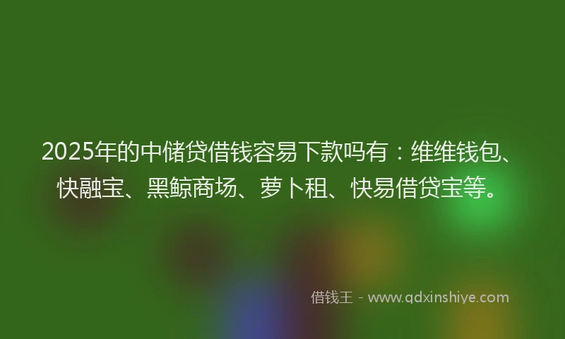 2025年的中储贷借钱容易下款吗有：维维钱包、快融宝、黑鲸商场、萝卜租、快易借贷宝等。