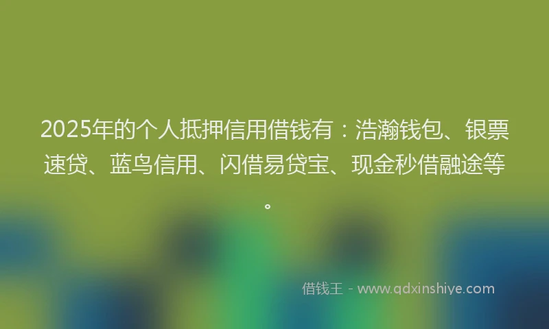 2025年的个人抵押信用借钱有：浩瀚钱包、银票速贷、蓝鸟信用、闪借易贷宝、现金秒借融途等。
