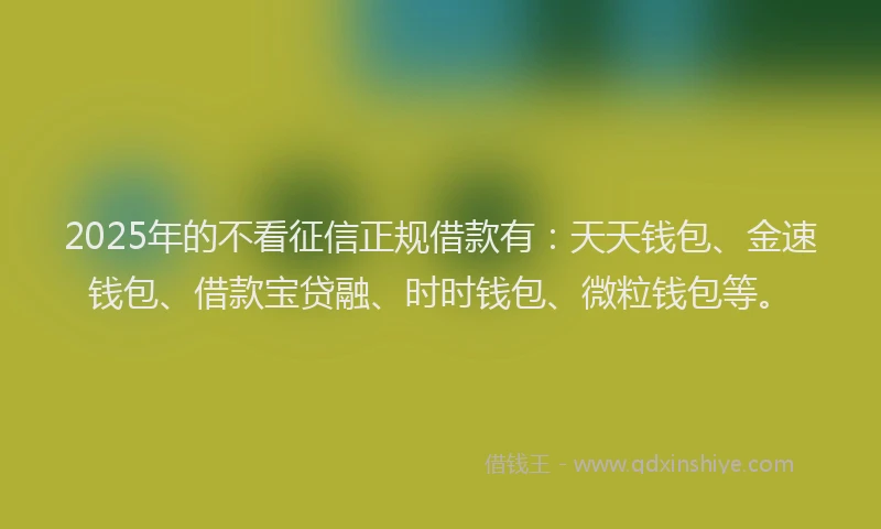 2025年的不看征信正规借款有：天天钱包、金速钱包、借款宝贷融、时时钱包、微粒钱包等。