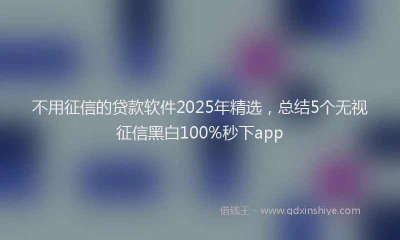 不用征信的贷款软件2025年精选，总结5个无视征信黑白100%秒下app