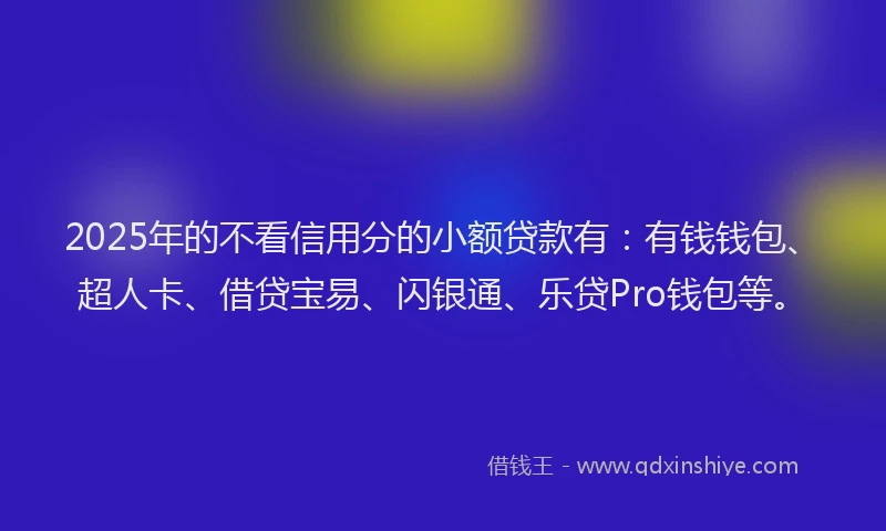 2025年的不看信用分的小额贷款有：有钱钱包、超人卡、借贷宝易、闪银通、乐贷Pro钱包等。